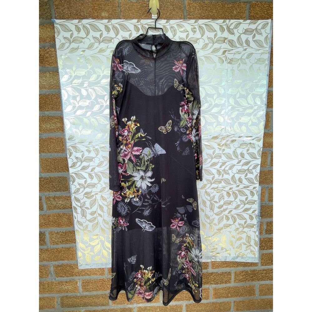 AllSaints Hanna Floral Mesh Maxi Dress UK 12 US 8 Whimsigoth Moody Romance - Picture 2 of 12